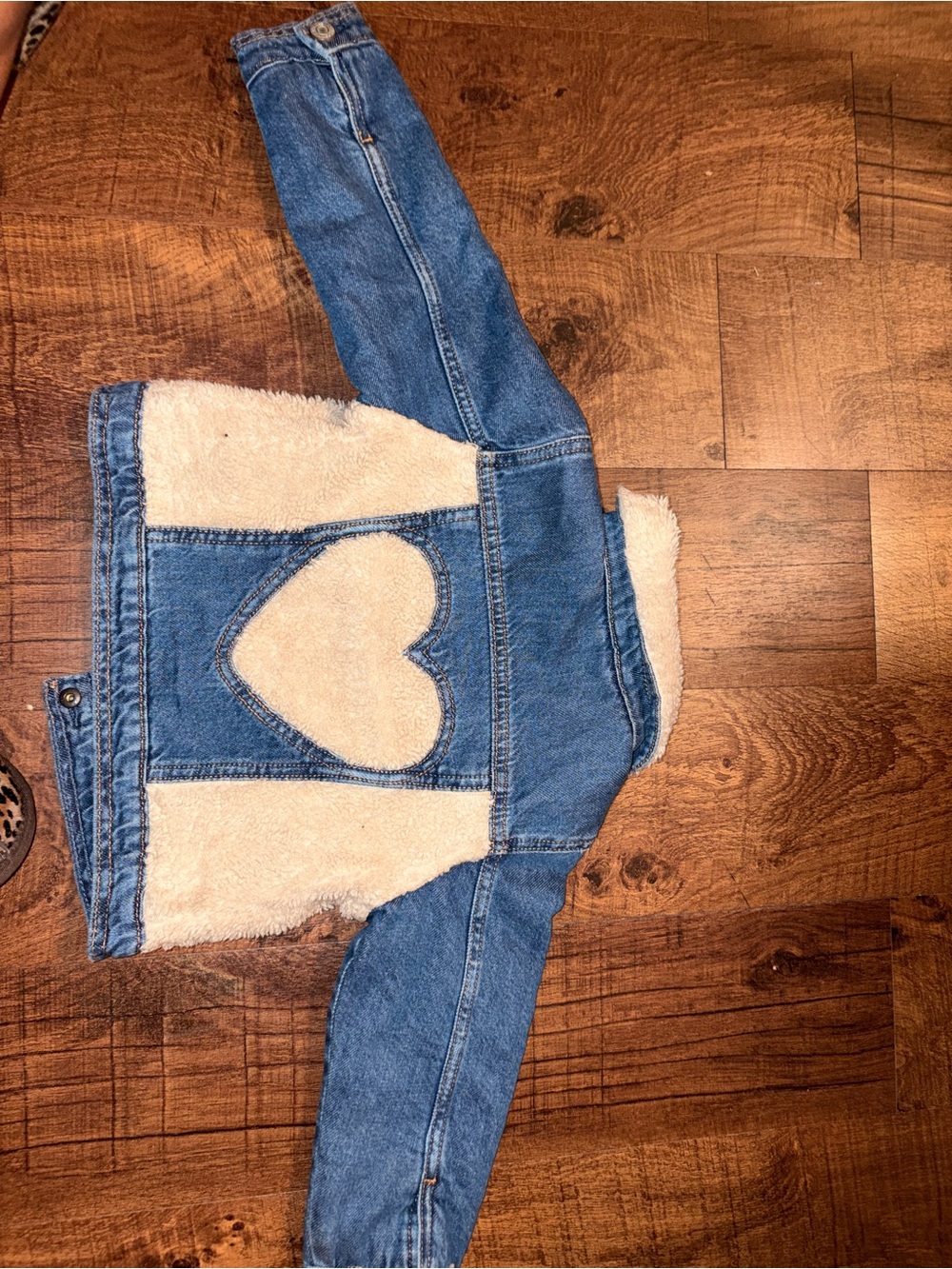 Blue Denim Jacket with Cream Sherpa Heart Back